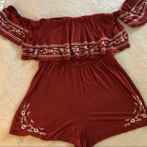 American Eagle Embroidered Strapless Romper